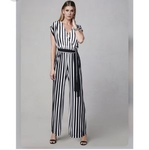 Sandra Darren Black White Striped Jumpsuit SZ 14